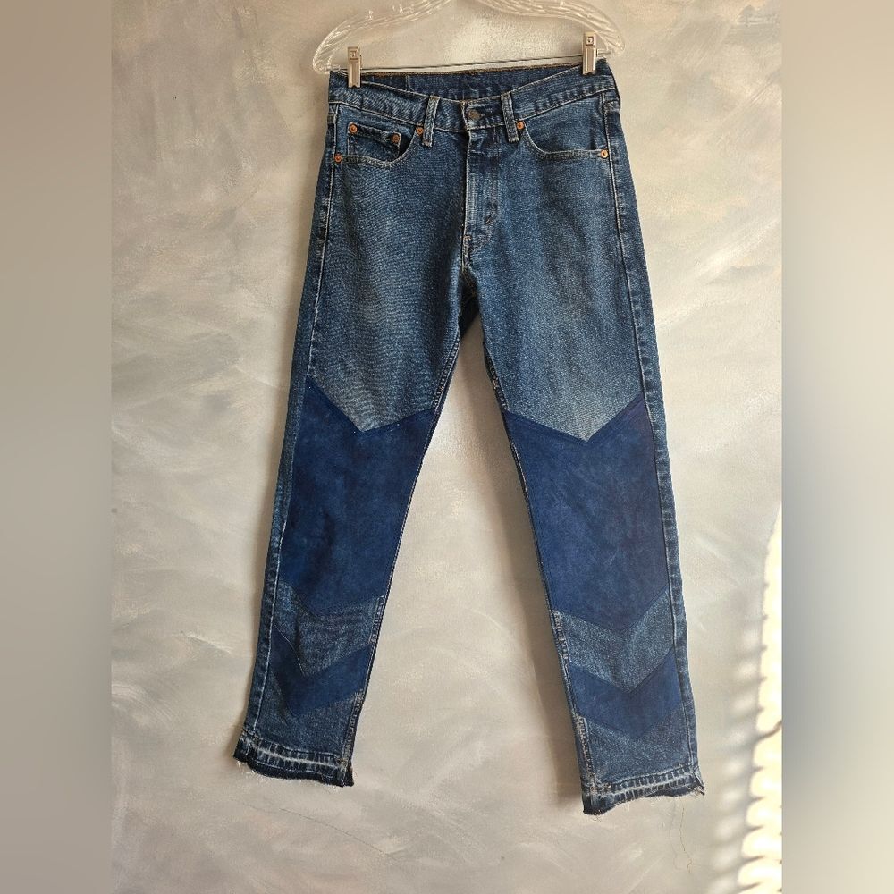 Levi's Men's 505 Medium Wash Mid Rise Zip Front Jeans Suede Patchwork 30x30